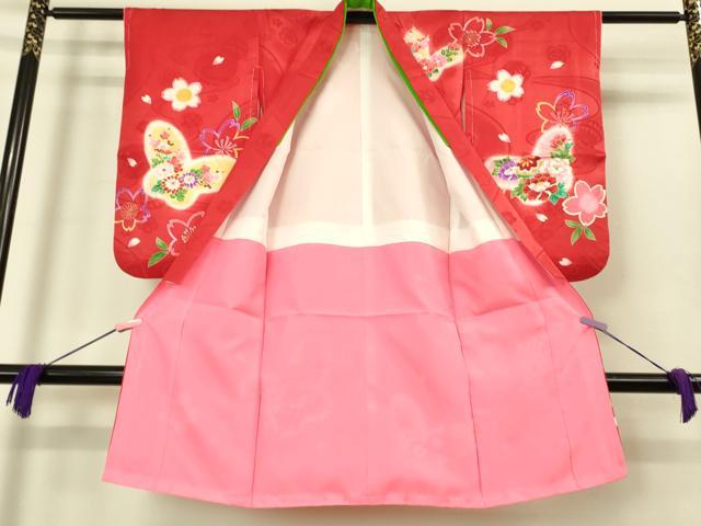 平和屋本店[]極上　七五三　女の子　3歳　祝着・襦袢セット　花蝶毬文　金彩　逸品　新品　DZAB2178kh6