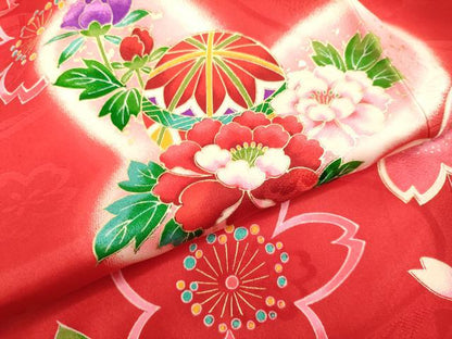 平和屋本店[]極上　七五三　女の子　3歳　祝着・襦袢セット　花蝶毬文　金彩　逸品　新品　DZAB2178kh6