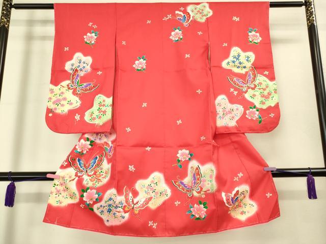 平和屋本店[]極上　七五三　女の子　3歳　祝着・襦袢セット　花蝶文　金彩　洗える着物　逸品　新品　DZAB2179kh6