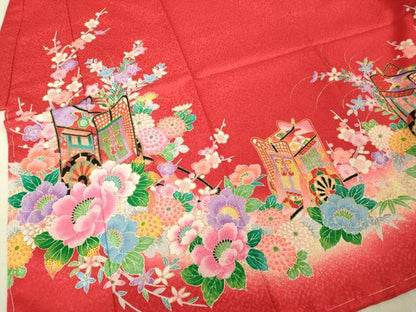 平和屋本店[]極上　七五三　女の子　3歳　祝着・襦袢セット　御所車花文　暈し染め　金彩　洗える着物　逸品　新品　DZAB2180kh6