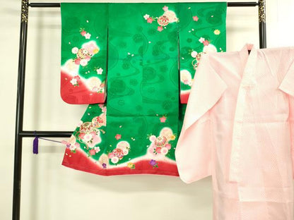 平和屋本店[]極上　七五三　女の子　3歳　祝着・襦袢セット　花毬文　暈し染め　金彩　逸品　新品　DZAB2181kh6