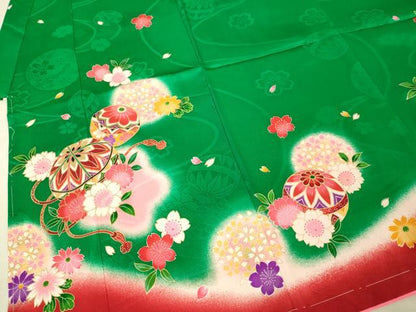 平和屋本店[]極上　七五三　女の子　3歳　祝着・襦袢セット　花毬文　暈し染め　金彩　逸品　新品　DZAB2181kh6