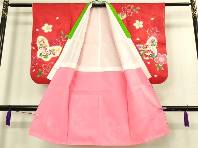 平和屋本店[]極上　七五三　女の子　3歳　祝着・襦袢セット　花蝶毬文　暈し染め　金彩　逸品　新品　DZAB2182kh6