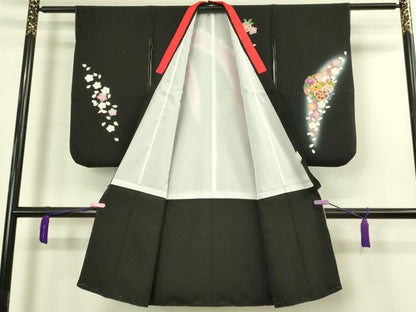 平和屋本店[]極上　七五三　女の子　3歳　祝着・襦袢セット　草花文　黒地　暈し染め　金彩　逸品　新品　DZAB2183kh6