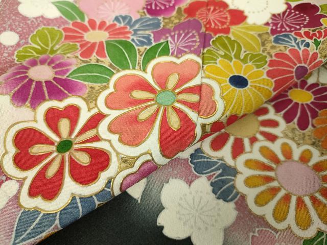 平和屋本店[]極上　七五三　女の子　3歳　祝着・襦袢セット　草花文　黒地　暈し染め　金彩　逸品　新品　DZAB2183kh6