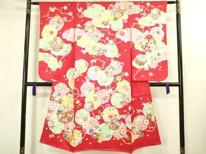 平和屋本店[]極上　七五三　女の子　7歳　祝着・襦袢セット　駒刺繍　雪輪花毬文　金彩　逸品　新品　DZAB2184kh6