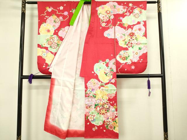 平和屋本店[]極上　七五三　女の子　7歳　祝着・襦袢セット　駒刺繍　雪輪花毬文　金彩　逸品　新品　DZAB2184kh6