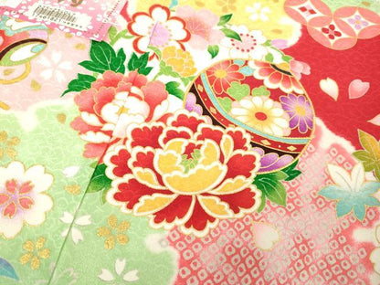 平和屋本店[]極上　七五三　女の子　7歳　祝着・襦袢セット　駒刺繍　雪輪花毬文　金彩　逸品　新品　DZAB2184kh6