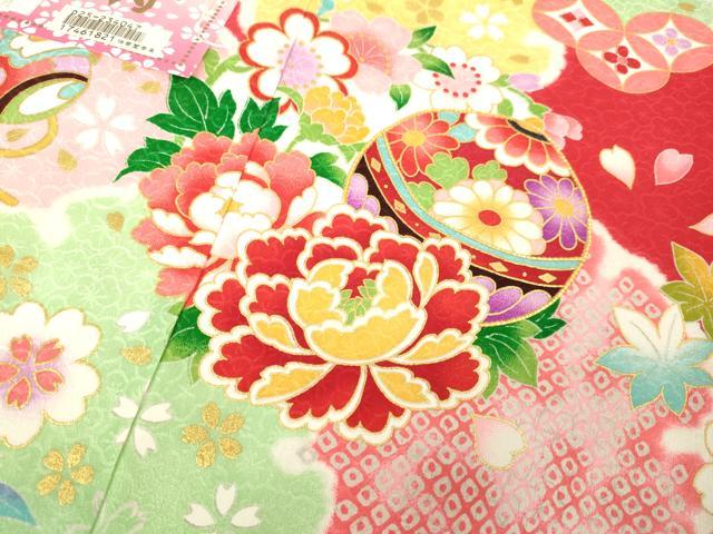 平和屋本店[]極上　七五三　女の子　7歳　祝着・襦袢セット　駒刺繍　雪輪花毬文　金彩　逸品　新品　DZAB2184kh6