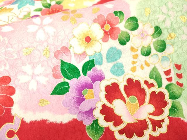 平和屋本店[]極上　七五三　女の子　7歳　祝着・襦袢セット　駒刺繍　雪輪花毬文　金彩　逸品　新品　DZAB2184kh6
