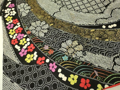 平和屋本店[]極上　七五三　女の子　7歳　祝着　総絞り　束ね熨斗花文　黒地　金彩　逸品　DZAB2185kh6