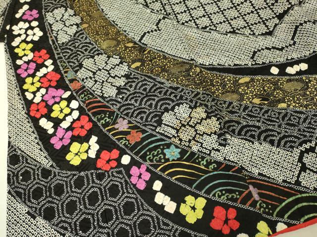 平和屋本店[]極上　七五三　女の子　7歳　祝着　総絞り　束ね熨斗花文　黒地　金彩　逸品　DZAB2185kh6