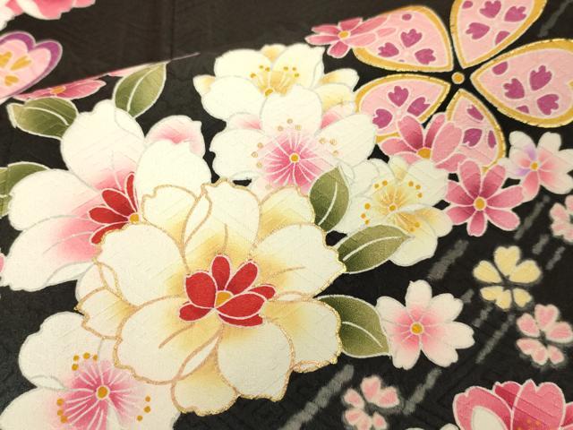 平和屋本店[]極上　七五三　女の子　7歳　祝着・襦袢セット　花毬文　黒地　暈し染め　金彩　逸品　新品　DZAB2186kh6
