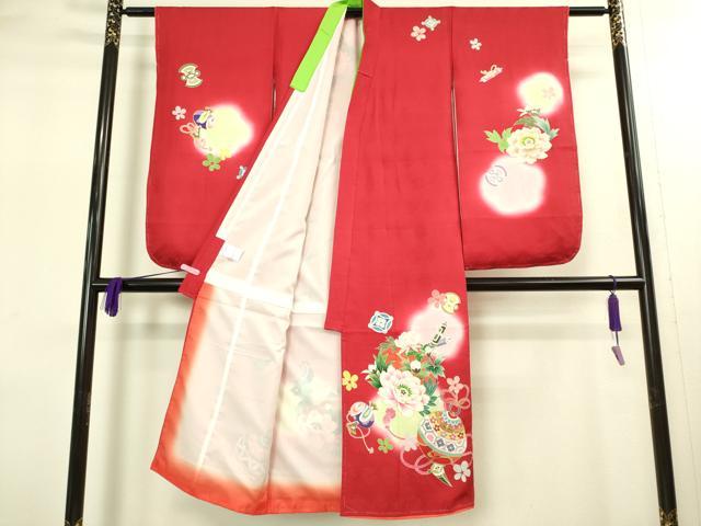 平和屋本店[]極上　七五三　女の子　7歳　祝着・襦袢セット　宝尽くし　花鈴　暈し染め　金彩　逸品　新品　DZAB2187kh6