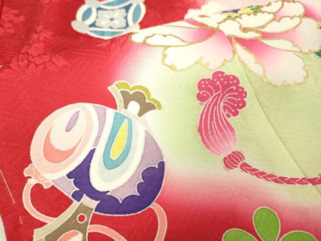 平和屋本店[]極上　七五三　女の子　7歳　祝着・襦袢セット　宝尽くし　花鈴　暈し染め　金彩　逸品　新品　DZAB2187kh6