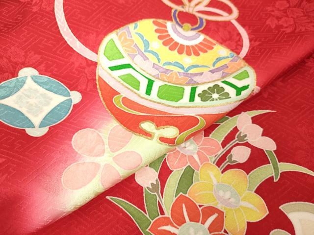 平和屋本店[]極上　七五三　女の子　7歳　祝着・襦袢セット　宝尽くし　花鈴　暈し染め　金彩　逸品　新品　DZAB2187kh6