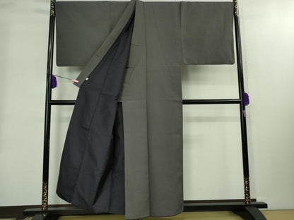 平和屋本店■極上 男性 お召 アンサンブル キングサイズ 長襦袢(袷)・長羽織セット 格子地紋 着物:藍墨茶色 羽織:藍鉄色 逸品　DZAB2193kh6