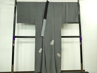 平和屋本店■極上 男性 お召 アンサンブル キングサイズ 長襦袢(袷)・長羽織セット 格子地紋 着物:藍墨茶色 羽織:藍鉄色 逸品　DZAB2193kh6