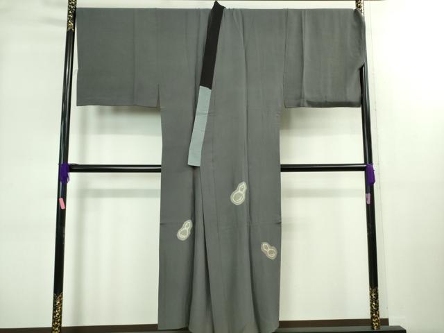 平和屋本店■極上 男性 お召 アンサンブル キングサイズ 長襦袢(袷)・長羽織セット 格子地紋 着物:藍墨茶色 羽織:藍鉄色 逸品　DZAB2193kh6