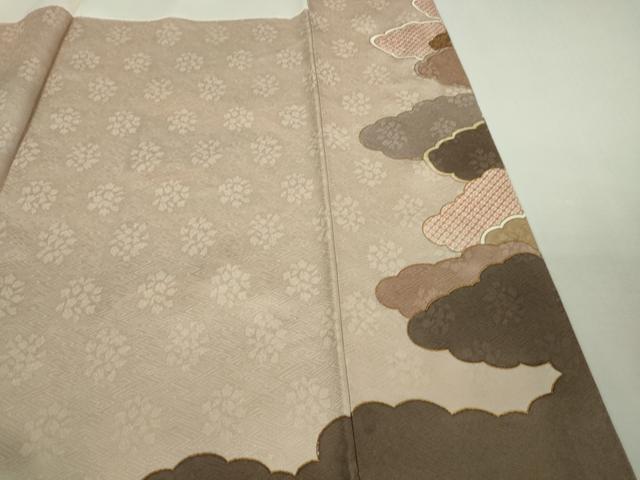 平和屋本店●極上　皇室献上作家　藤井寛　訪問着　駒刺繍　雲重ね　灰桜色地　金彩　逸品　DZAB2197kh6