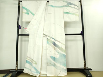 平和屋本店●極上　創業460年・千總　訪問着　枝垂れ柳霞文　象牙色地　金銀彩　逸品　DZAB2200kh6