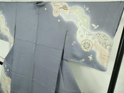 平和屋本店●極上　創業460年・千總　訪問着　駒刺繍　道長正倉院花文　紅碧色地　暈し染め　金彩　三越扱い　逸品　DZAB2201kh6