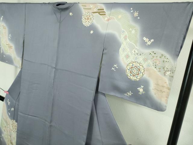 平和屋本店●極上　創業460年・千總　訪問着　駒刺繍　道長正倉院花文　紅碧色地　暈し染め　金彩　三越扱い　逸品　DZAB2201kh6