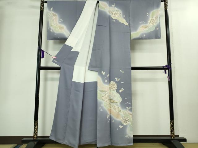 平和屋本店●極上　創業460年・千總　訪問着　駒刺繍　道長正倉院花文　紅碧色地　暈し染め　金彩　三越扱い　逸品　DZAB2201kh6