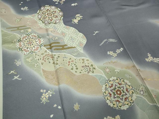 平和屋本店●極上　創業460年・千總　訪問着　駒刺繍　道長正倉院花文　紅碧色地　暈し染め　金彩　三越扱い　逸品　DZAB2201kh6