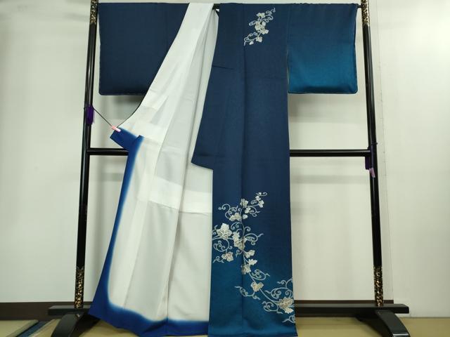 平和屋本店●極上　金彩友禅　卓越技能者・名工・和田光正　訪問着　葡萄蔦の葉文　濃藍色地　暈し染め　銀彩　逸品　DZAB2202kh6