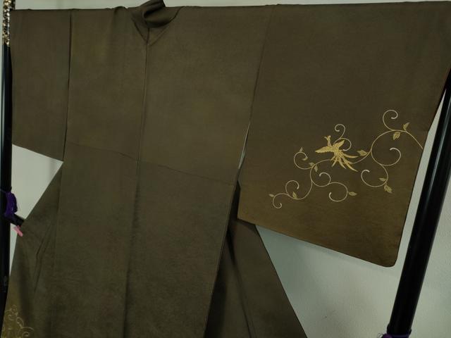 平和屋本店●極上 金彩友禅 卓越技能者・名工・和田光正 訪問着 光正高蒔絵 鳳凰唐草 海松茶色地 暈し染め 金彩 ロング丈 逸品 DZAB2203kh6