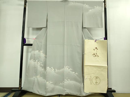 平和屋着物●極上　銀座きしや　訪問着　駒刺繍　楓花文　灰青色地　暈し染め　金彩　たとう紙付き　逸品　DZAB2204kh6