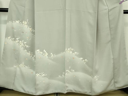 平和屋着物●極上　銀座きしや　訪問着　駒刺繍　楓花文　灰青色地　暈し染め　金彩　たとう紙付き　逸品　DZAB2204kh6