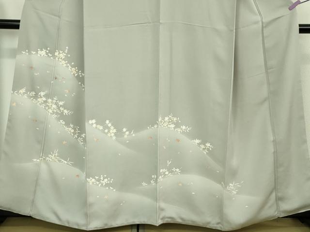 平和屋着物●極上　銀座きしや　訪問着　駒刺繍　楓花文　灰青色地　暈し染め　金彩　たとう紙付き　逸品　DZAB2204kh6