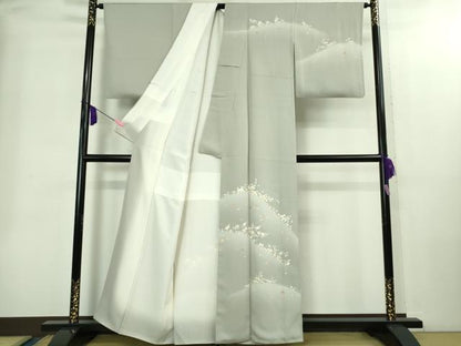 平和屋着物●極上　銀座きしや　訪問着　駒刺繍　楓花文　灰青色地　暈し染め　金彩　たとう紙付き　逸品　DZAB2204kh6