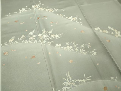 平和屋着物●極上　銀座きしや　訪問着　駒刺繍　楓花文　灰青色地　暈し染め　金彩　たとう紙付き　逸品　DZAB2204kh6