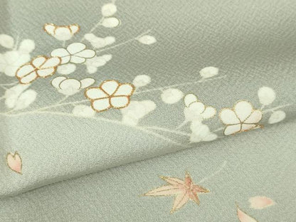 平和屋着物●極上　銀座きしや　訪問着　駒刺繍　楓花文　灰青色地　暈し染め　金彩　たとう紙付き　逸品　DZAB2204kh6