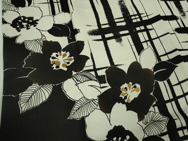 平和屋本店●極上　訪問着　オマージュ　草花文　白×黒　金彩　逸品　DZAB2205kh6