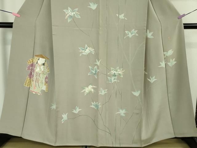 平和屋本店●極上　加賀友禅の巨匠　初代　由水十久　訪問着　女人　ドウダンツツジ　茶鼠色地　逸品　DZAB2210kh6
