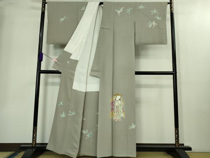 平和屋本店●極上　加賀友禅の巨匠　初代　由水十久　訪問着　女人　ドウダンツツジ　茶鼠色地　逸品　DZAB2210kh6