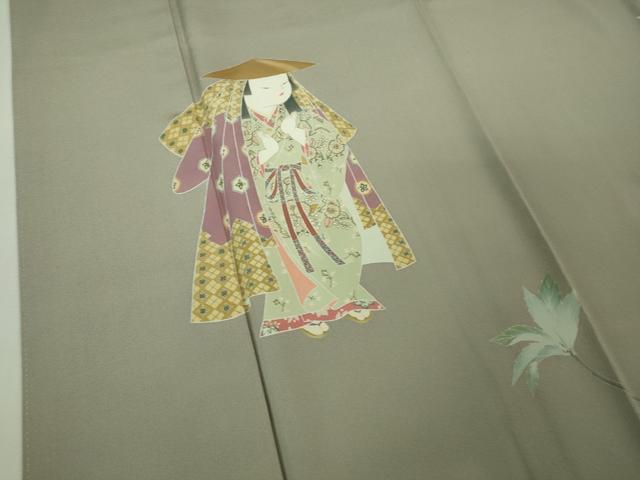 平和屋本店●極上　加賀友禅の巨匠　初代　由水十久　訪問着　女人　ドウダンツツジ　茶鼠色地　逸品　DZAB2210kh6