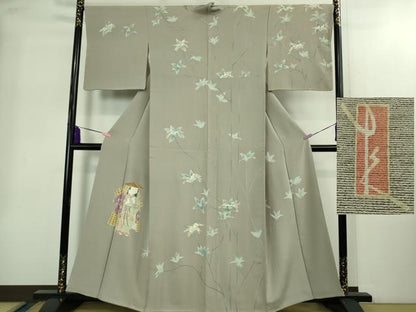 平和屋本店●極上　加賀友禅の巨匠　初代　由水十久　訪問着　女人　ドウダンツツジ　茶鼠色地　逸品　DZAB2210kh6