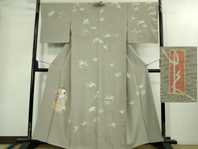 平和屋本店●極上　加賀友禅の巨匠　初代　由水十久　訪問着　女人　ドウダンツツジ　茶鼠色地　逸品　DZAB2210kh6