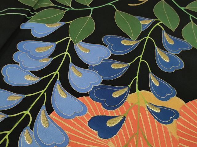 平和屋本店●極上　ジャパンオートクチュール　渡辺雪三郎　振袖　刺繍　松藤花房　黒地　金糸　逸品　DZAB2213kh6