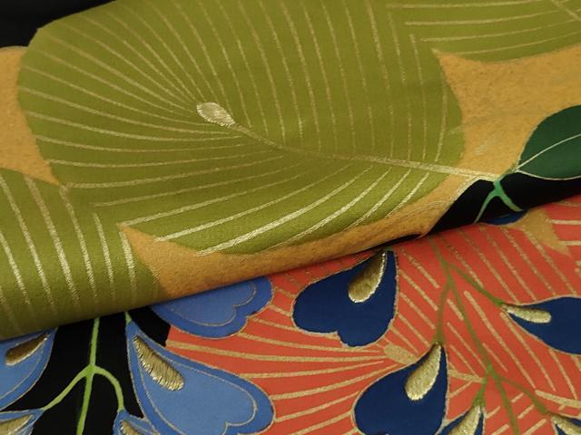 平和屋本店●極上　ジャパンオートクチュール　渡辺雪三郎　振袖　刺繍　松藤花房　黒地　金糸　逸品　DZAB2213kh6