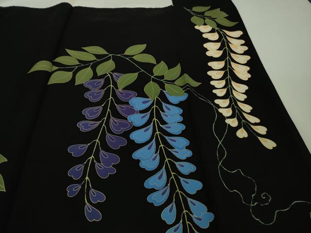 平和屋本店●極上　ジャパンオートクチュール　渡辺雪三郎　振袖　刺繍　松藤花房　黒地　金糸　逸品　DZAB2213kh6