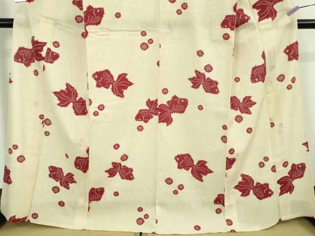 平和屋着物∴極上 夏物 撫松庵 綿 浴衣 金魚 砂色地 逸品 DZAB2216kh6