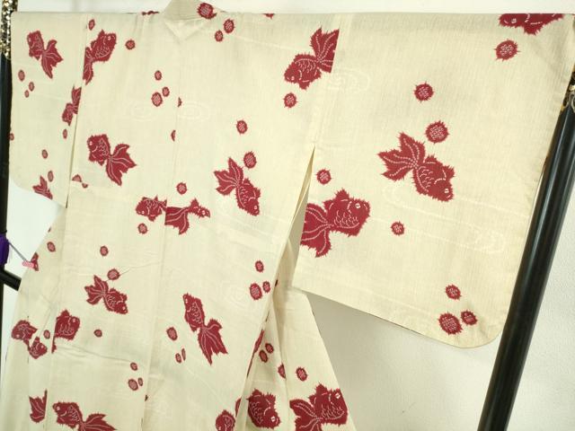 平和屋着物∴極上 夏物 撫松庵 綿 浴衣 金魚 砂色地 逸品 DZAB2216kh6