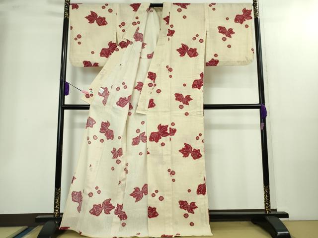 平和屋着物∴極上 夏物 撫松庵 綿 浴衣 金魚 砂色地 逸品 DZAB2216kh6