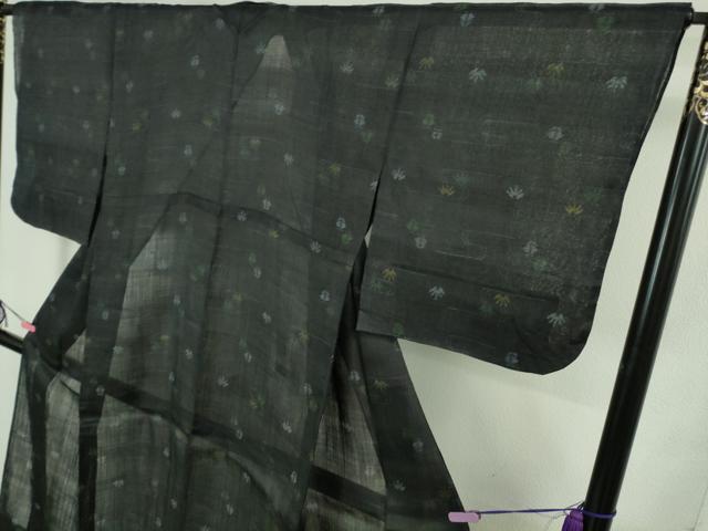 平和屋本店＊極上　夏物　重要無形文化財　本場宮古上布　苧麻　霞蝶草文　濃藍色地　逸品　DZAB2221kh6